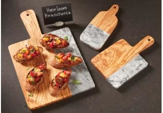 Olive Wood with Gray Marble Serving Peels